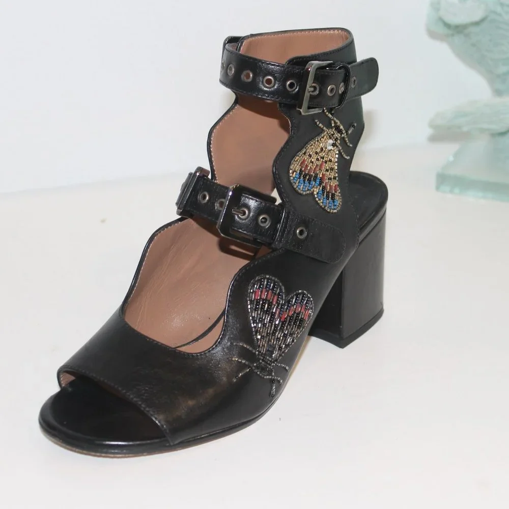 LAURENCE DACADE ELLEN NEDEN BEADED BLACK SANDALS - Picture 10 of 16